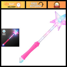 Pink LED Light Up Magic Wand - Super Star Princess Toy for Kids, Party Fun