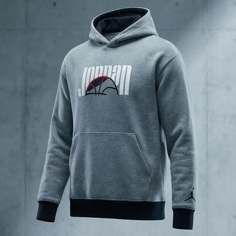 Jordan Mens XXL Grey Graphic Hoodie Basketball Jumpman Logo Fleece Pullover