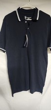 Men's Navy Blue Polo. New With Tags. Grey And White Stripes On Color And Arms