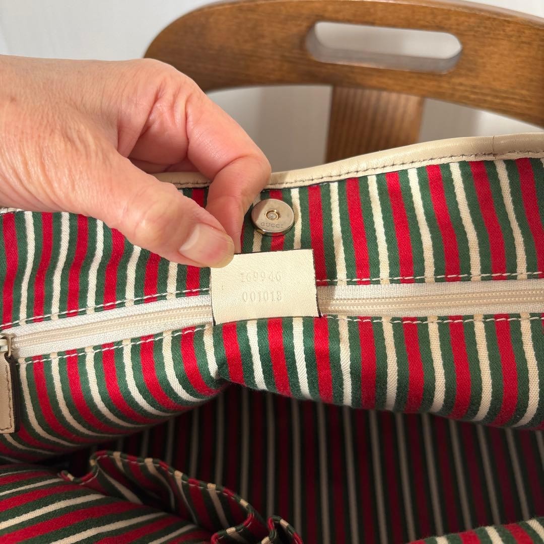 GUCCI GG Canvas Leather Tote Bag Beige White Authentic Excellent Condition thumbnail 10