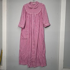 Vtg National Pink Gingham Checkered Button Front Maxi Nightgown House Dress L