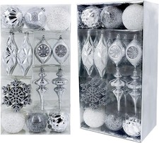 Valery Madelyn Christmas Ball Ornaments for, 50ct White and Silver Shatterpro...
