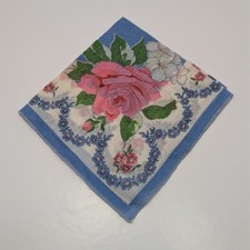 Beautiful Blue Ivory Vintage Wedding Handkerchief With Floral Design