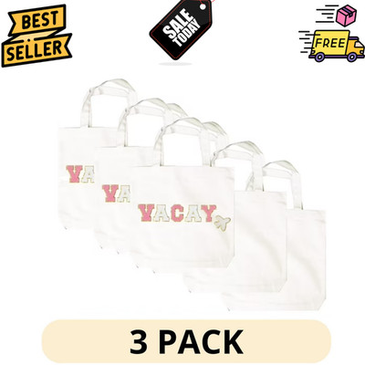 3 Pack Hello Hobby Large White Canvas Open Tote Bags with Straps
