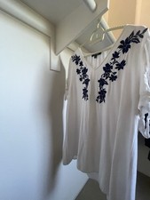 Lulu’s White With Exquisite Navy Embroidery - L