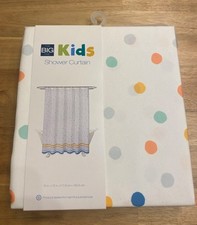 Big Kids Fabric Shower Curtain White W Stripes  Polka Dots NIP Fun Playful