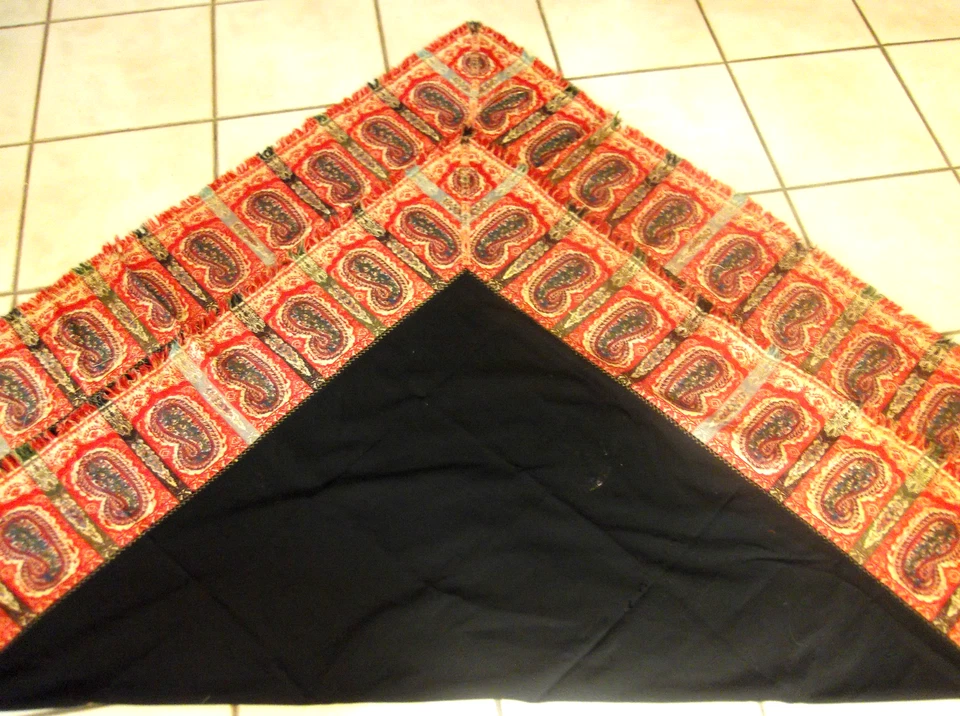 Châle en cachemire Napoléon III – XIXe siècle – noir rouge or – textile ancien - Photo 4/4