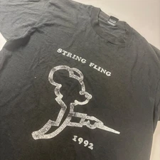 Vtg USA Screen Stars Best String Fling T Shirt Single Stitch 1992 Black Large