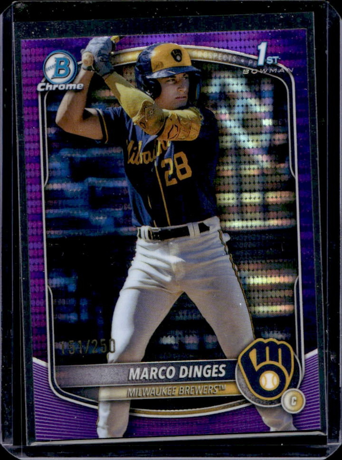 2025 Bowman Chrome Marco Dinges Purple Pulsar Refractor 1st #/250 Brewers