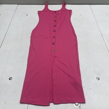Shein Dress Womens Medium Pink Ribbed Button Front Tank Midi Bodycon Casual