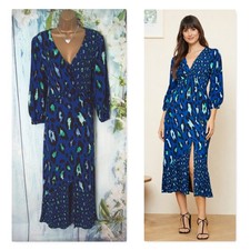 Next Love & Roses Blue Leopard Midi Dress Size 18 Twist Front Occasion Party
