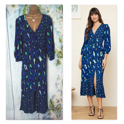 Next Love & Roses blau Leopard Midikleid Größe 18 Twist Front Anlass Party