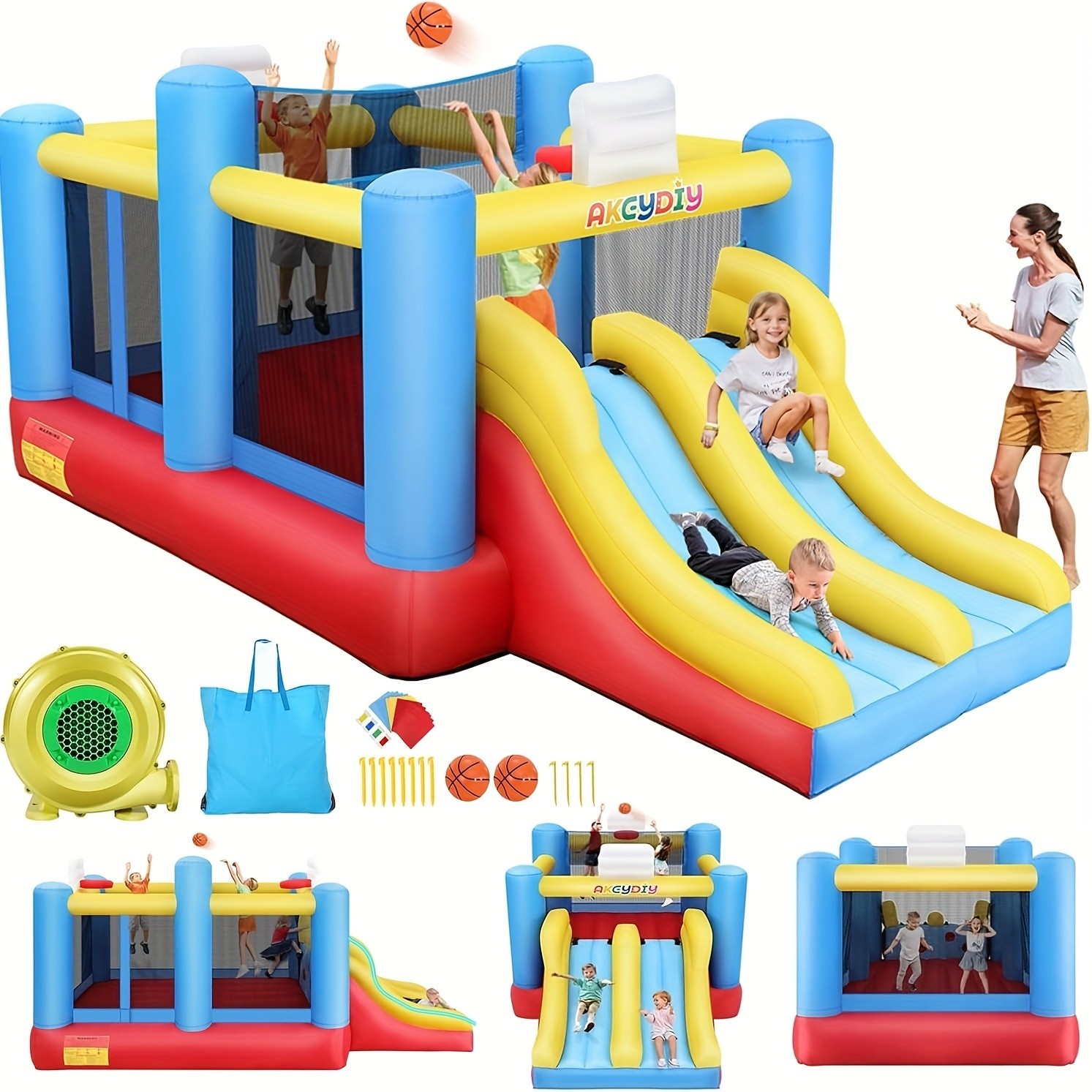 Castillo hinchable inflable con ventilador y 2 tobogán Springburg para niños interior exterior