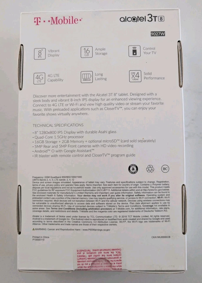 New Alcatel 3T 16 GB Wi-Fi + 4G 8 Inch Android Tablet - Black - 9027W (T-Mobile) - Image 2 of 4