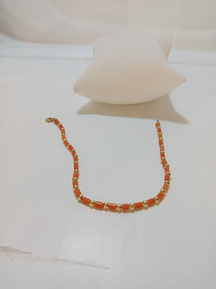 Bracciale Corallo Rosa Con Innesti Di Argento 925 Con Placcatura Dorata - Immagine 4 di 4