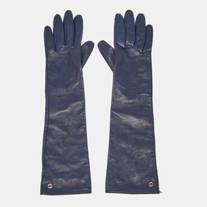 Gants longs Gucci en cuir bleu marine à emboîtement G taille 6,5