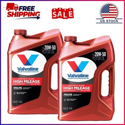 2 Pack, Valvoline High Mileage MaxLife 20W-50 Synthetic Blend Motor Oil 5 QT