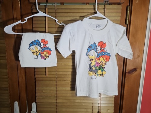 NOS Vintage 90s Baby Flintstones Cute 2 Pc Set Outfit Tee Shirt Shorts Kids L