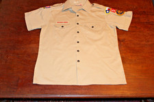 Boy Scouts of America BSA Men's Shirt Tan Large 100 Cotton Sewn Patches