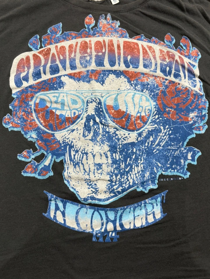 Camiseta Junkfood Grateful Dead Para Hombre XL Negra Calavera Concierto 1974 Agujeros Camiseta Foto 4 de 4