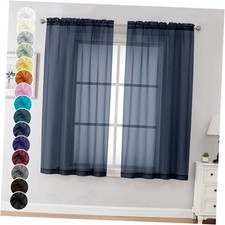Sheer Curtains 63 Inch Length Set of 2, Rod 42"W x 63"L Pack of 2 Navy Blue