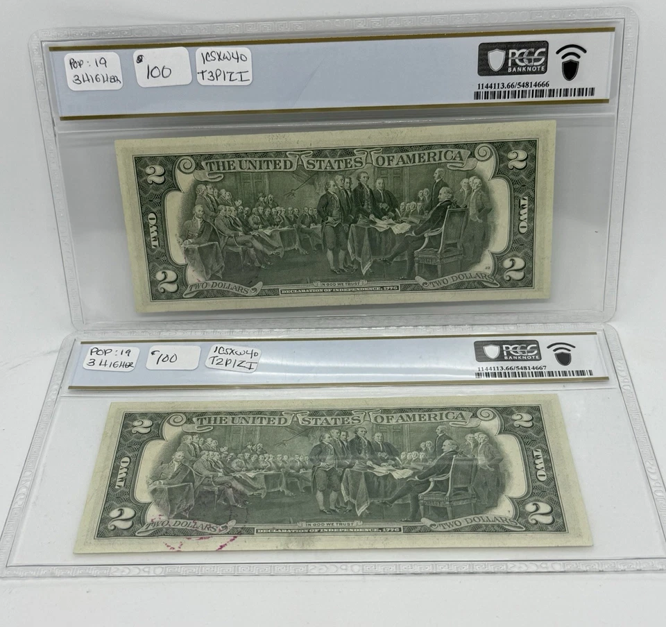 1976 $2 Two Dollar Bill - Stamped 4/13/1976 PCGS 66 PPQ FDOI 2 Consecutive SN V5 - Image 2 of 4