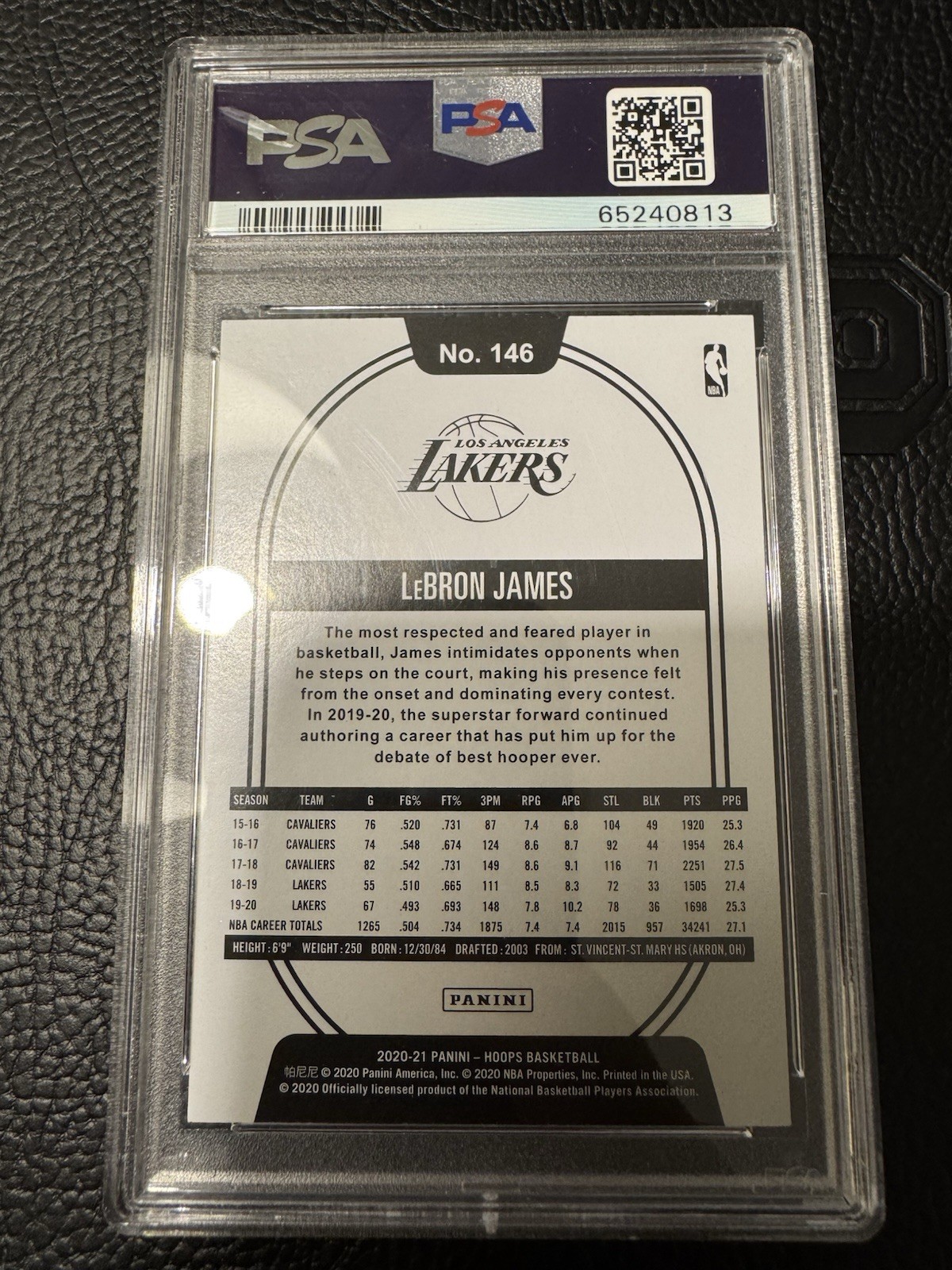 Panini 2020-21 Hoops LeBron James #146 Teal Explosion PSA 10 Los Angeles Lakers view 2