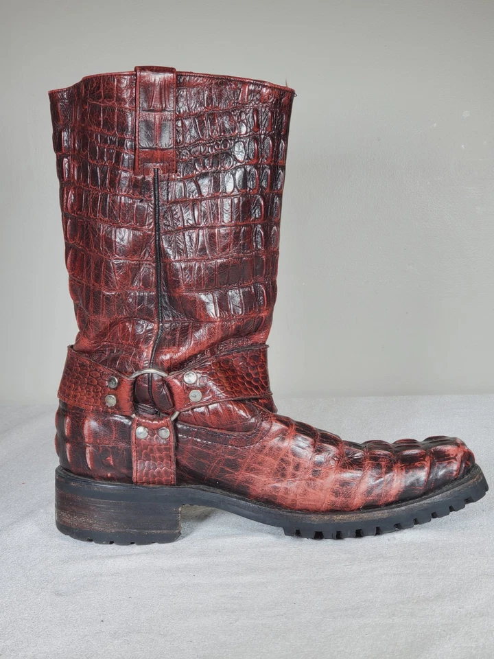 El Presidente Gold Collection Motorcycle Boots Black Cherry Crocodile Men US 12 - Image 4 of 4
