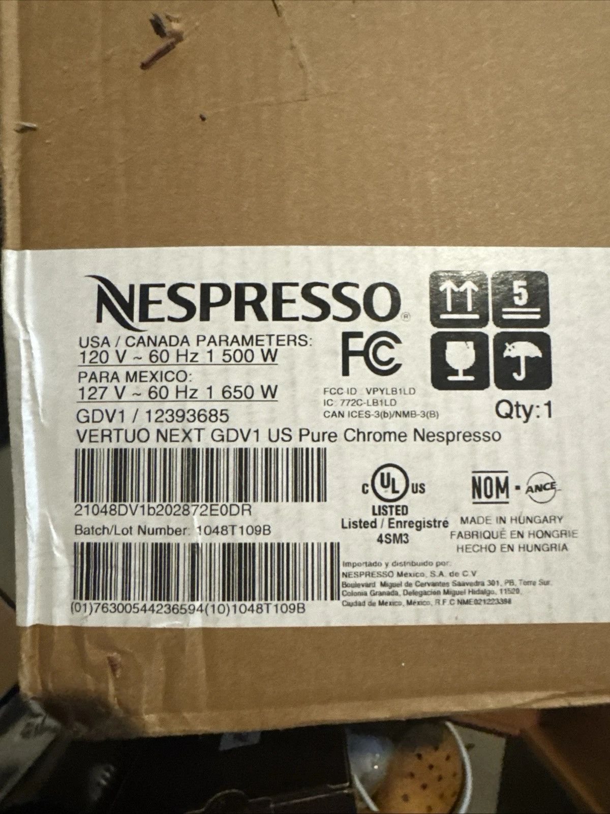 Nespresso Vertuo Next Chrome GDV1 New In Box