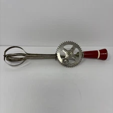 RED WOOD rustic EKCO Hand Mixer Egg Beater USA Farmhouse Mid Century WORKS