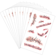 Fake Scar Face Tattoos Horror Realistic Fake Bloody Wound Stitch Scar Scab Tempo