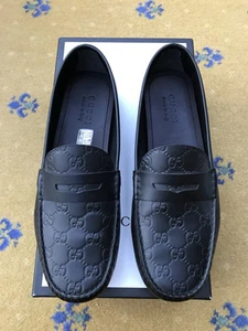 Mocassins Gucci chaussures pilote cuir monogramme GG noir homme UK 10 US 11 EU 44 neuf