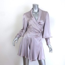 Zimmermann Blouson-Sleeve Mini Wrap Dress Lavender Silk Satin Size 2