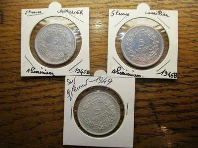 Lot 3 Pièces de monnaie 5 francs lavriller aluminium 1945 B 1946 B 1949 9 fermé - Photo 1/4