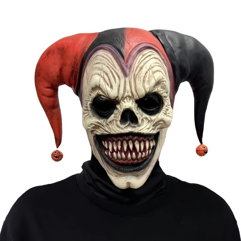 Full Face Menacing Clown Latex Mask Halloween Scary Clown Mask Horned Horror - Image 4 of 4