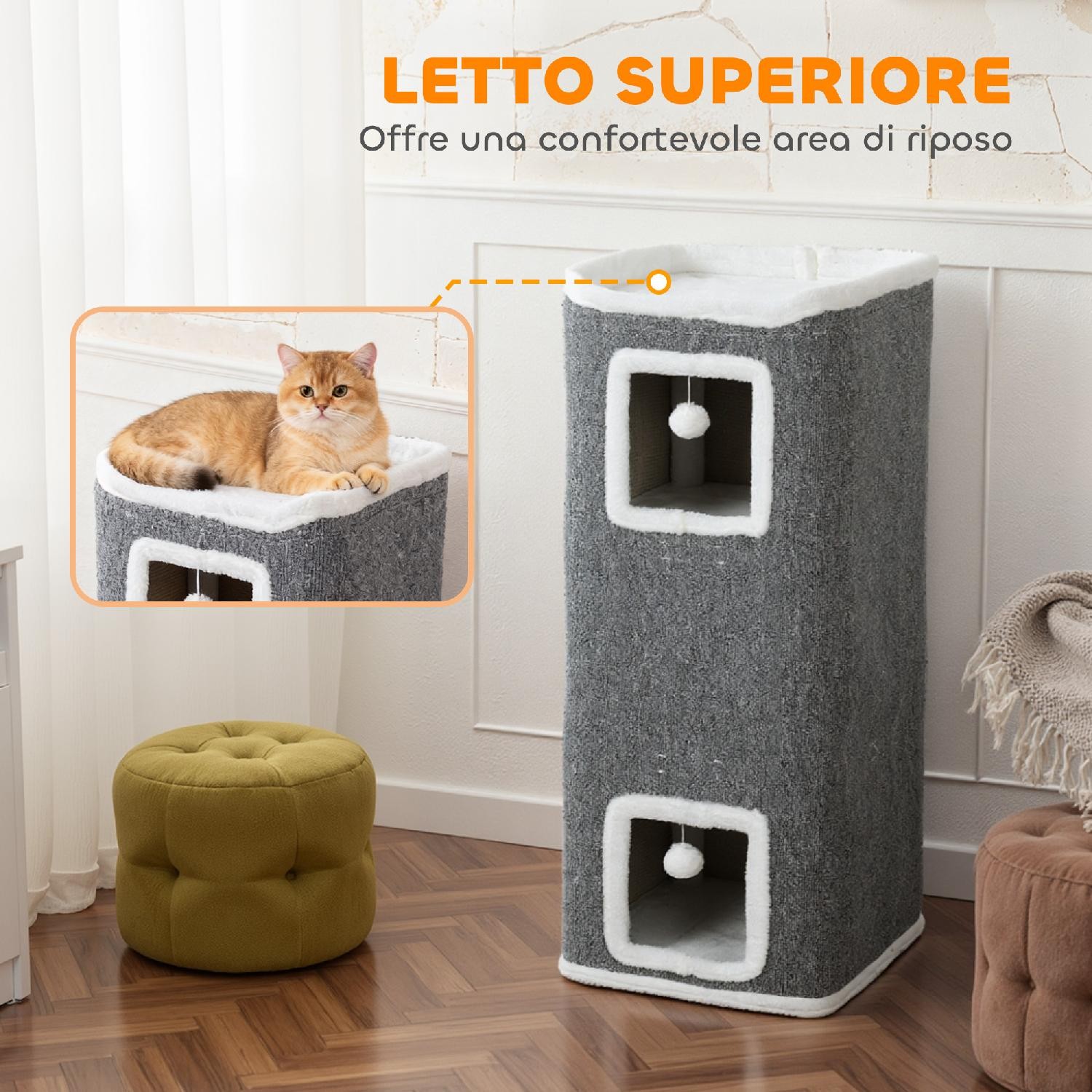 AllMyPets Torre Tiragraffi per Gatti con 3 Casette foto 6