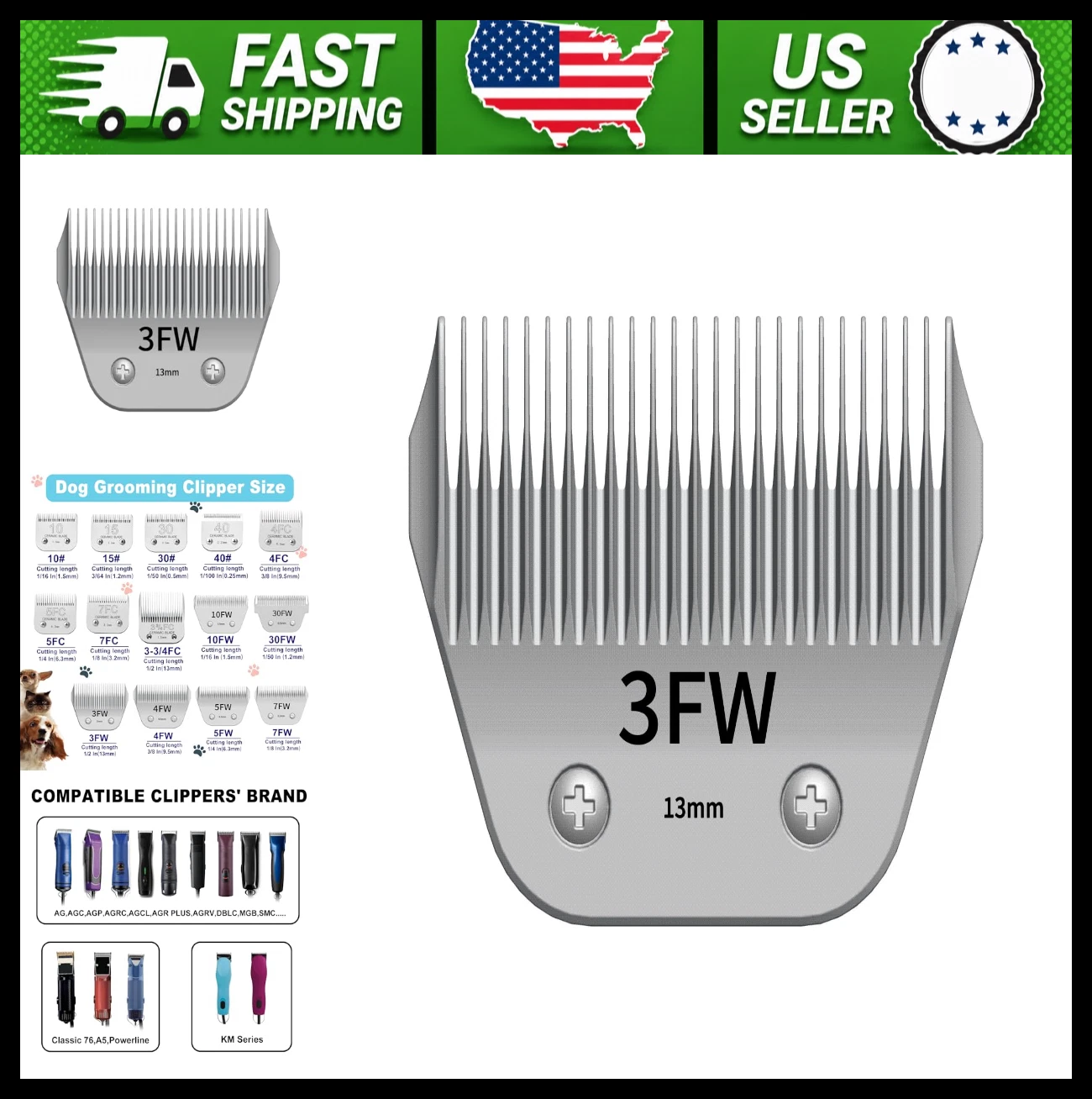 Detachable Pet Clipper Wide Blade Ceramic Replacement for Dog Grooming 13mm