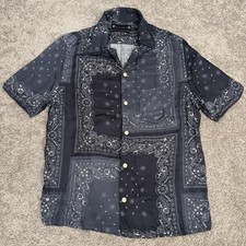AllSaints Shirt Mens M Black Paisley Button Up Short Sleeve Relaxed Fit