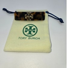 Tory Burch Small Kira Tortoise Hair Barrette w/Gold Logo Accessory Retail 128