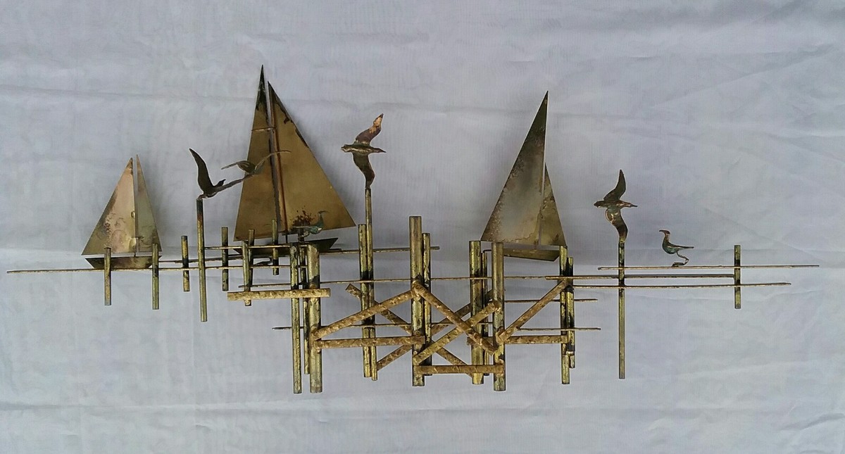 アンティーク雑貨 US VINTAGE C.Jere YACHT Brass Sculpture Vintage Brass Skeleton Sailboat Sculpture by Curtis Jere