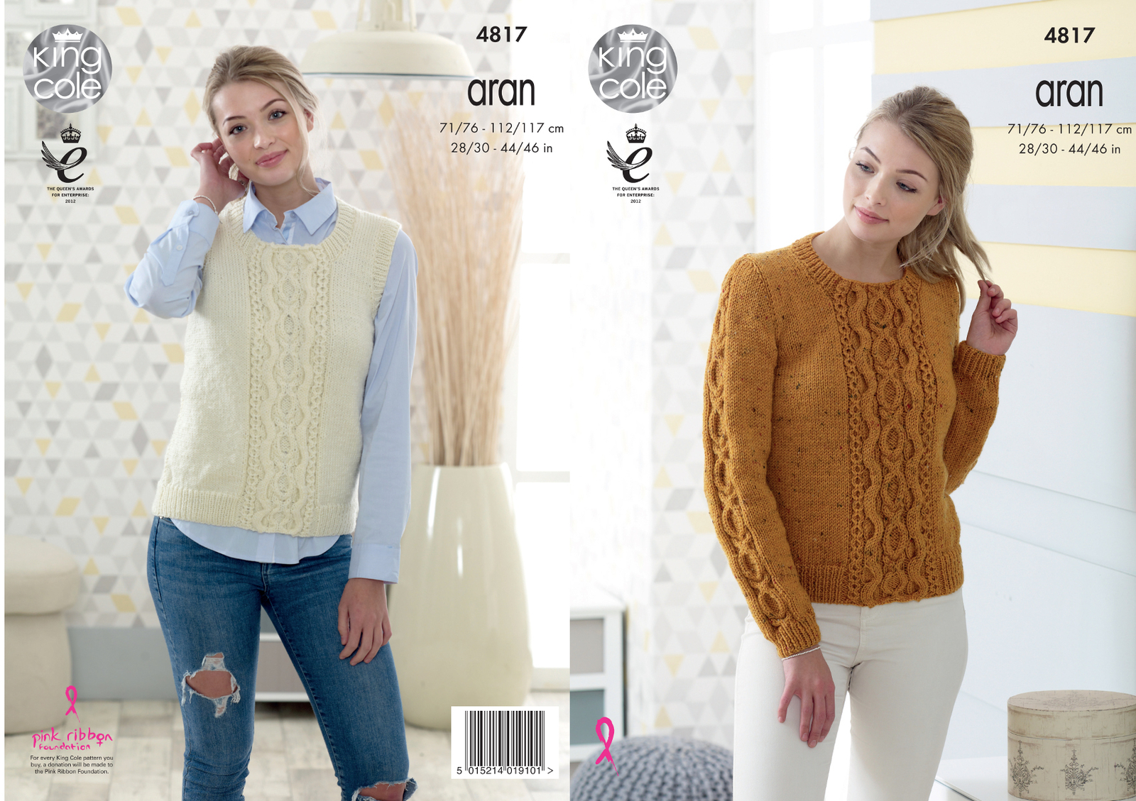 Womens Cable Knit Jumper & Slipover Knitting Pattern King Cole Fashion Aran 4817