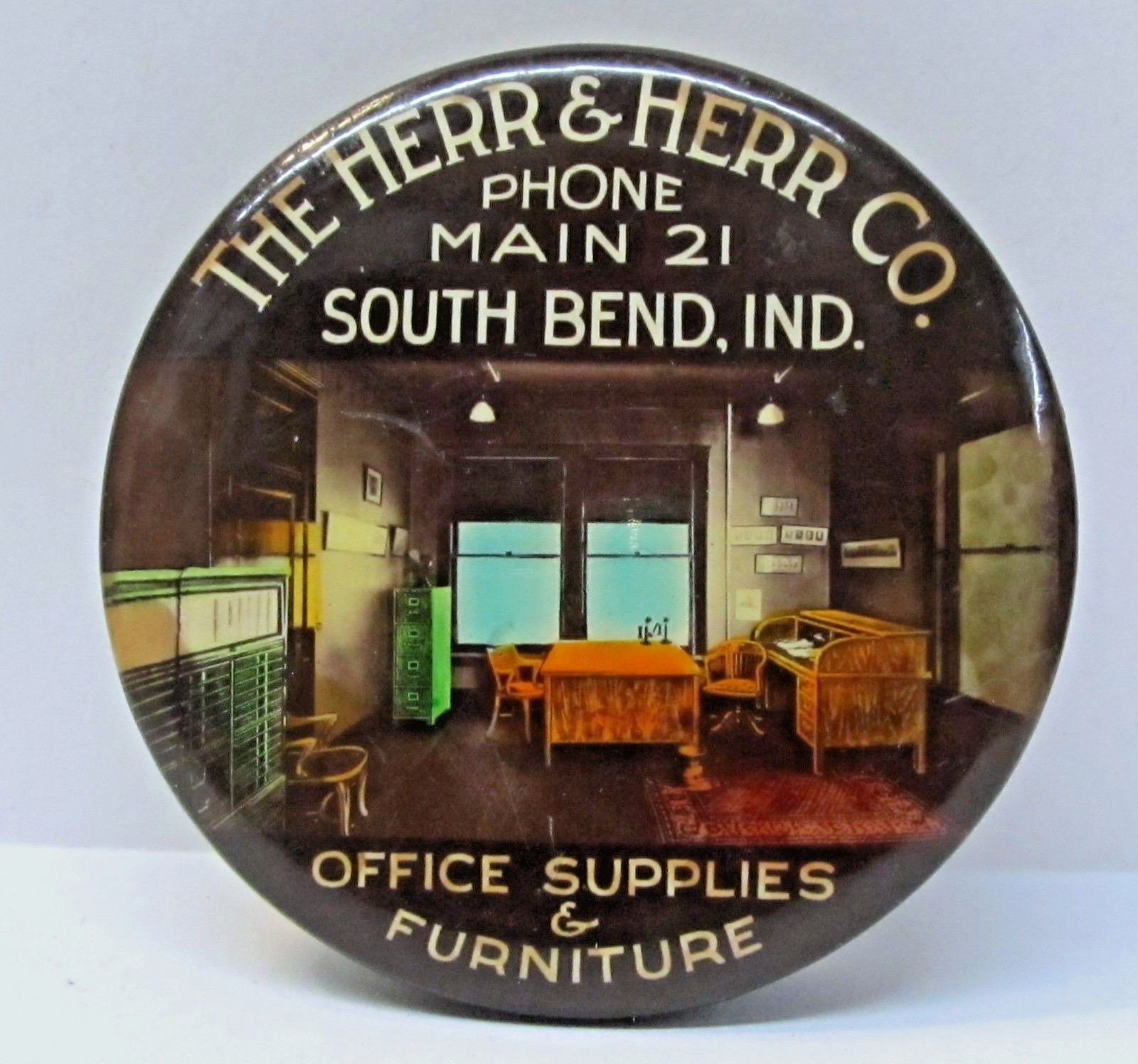 c.1915 HERR & HERR OFFICE FURNITURE South Bend IN paperweight pocket
