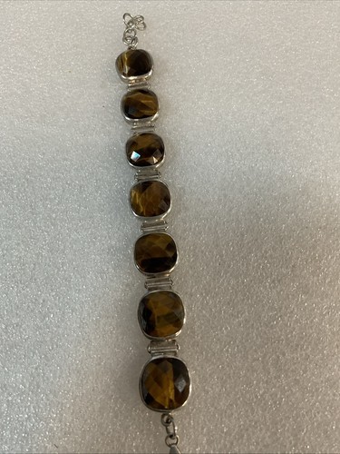 Tigerauge .925 Silber klobiges breites Gliederarmband 7 Zoll GnuFashion - Bild 1 von 16