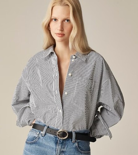 J. Crew Women's S Etienne Oversized Fit Button Up Shirt Blue Stripe Cotton