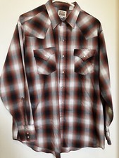 VTG Ely Cattleman Sz XL Rust Black Gray White PLAID Western Pearl Snap SHIRT LS