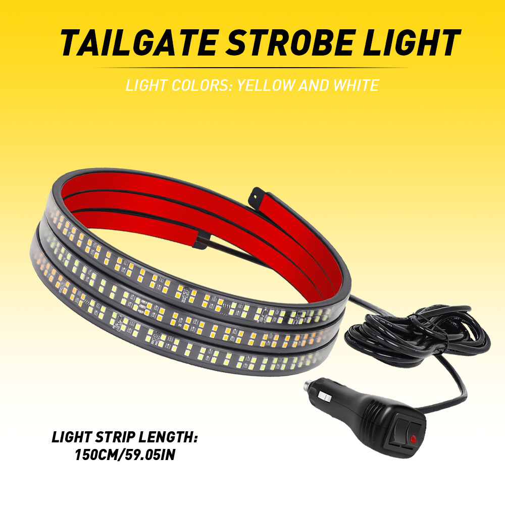 60 inch Tailgate Car Truck Strobe Lights Tail Light Strip Amber + White Bar