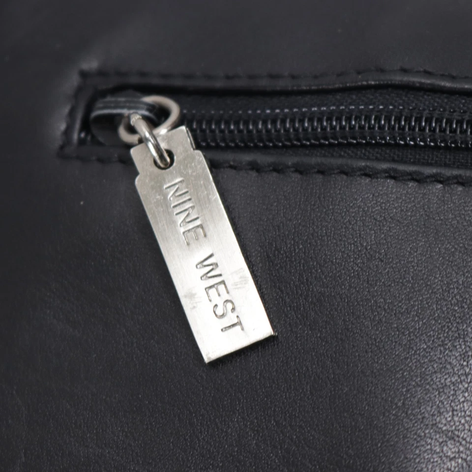 Nine West Crossbody Messenger Handbag M Black Leather Organizer Purse Bag - Image 3 of 4