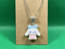 Sanrio Cinnamonroll Bow Heart Hello Kitty Resin Pendant Silver Necklace 18”
