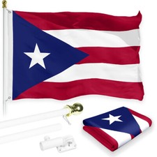 Flag Pole 6FT White Puerto Rico Puerto Rican Flag 3x5FT Combo Printed 150D