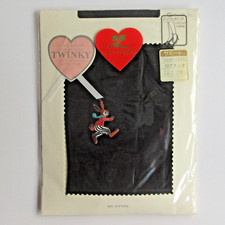 Nagai Japan Courreges Black Support Pantyhose Twinky Embroidered One Leg M/L NEW